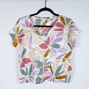 Nicole Miller New York Linen Top Womens S Floral Relaxed Fit Art Teacher Beachy